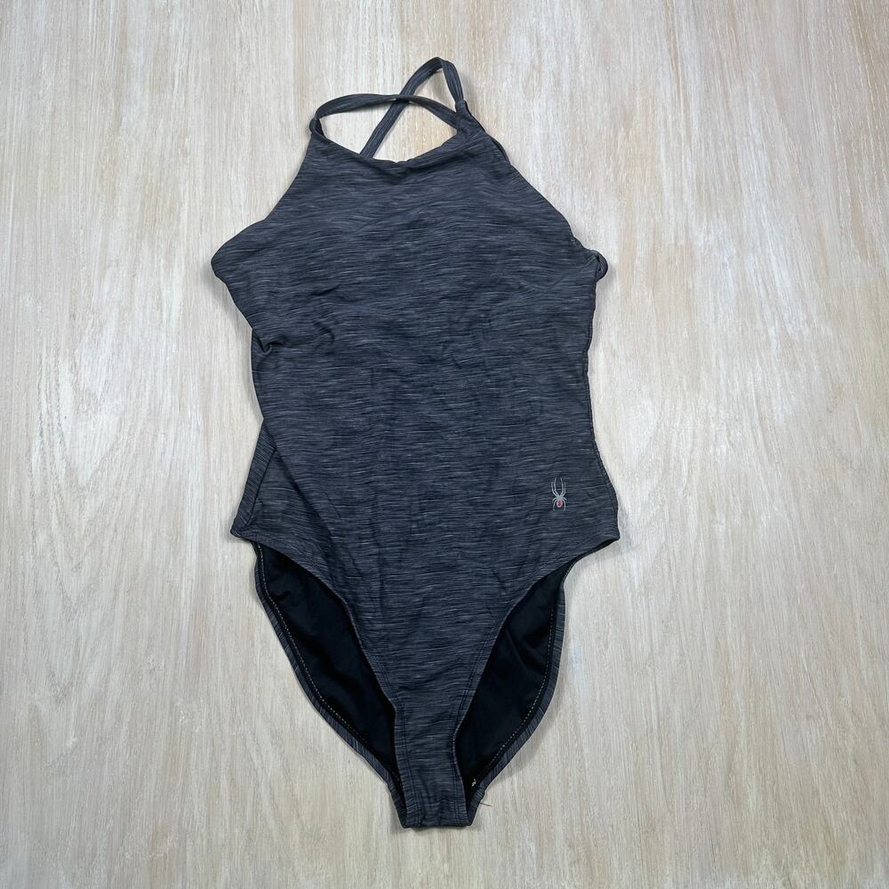 Spyder Black One Piece High Neck Cross Back Sporty Activewear Swimsuit Large